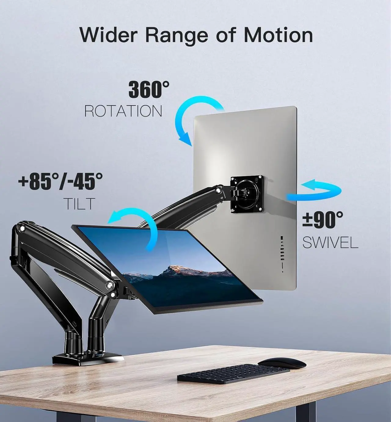 Alt view image 4 of 7 - HUANUO 13-35 inch Dual Monitor Arm for 2 Ultrawide Screens, Height Adjustable Full Motion Dual Monitor Stand with 2 USB Port, Dual Monitor Mount for VESA 75/100mm, Holds up to 26.4lbs per Arm, Black
