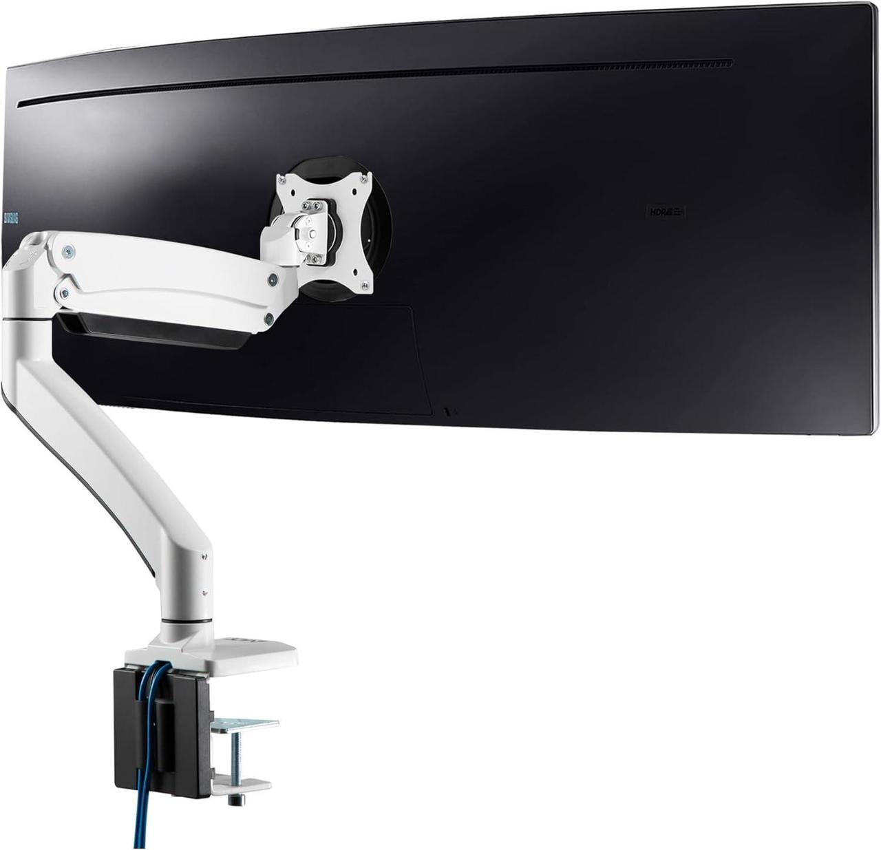 Main image of AVLT Single 17"-49" Super Ultrawide Monitor Arm for Screens Up to 50 lbs, Premium Aluminum Desk Stand, Adjustable Pneumatic Height, Full Motion Swivel Tilt Rotation, USB 3.0 & AUX Ports, White