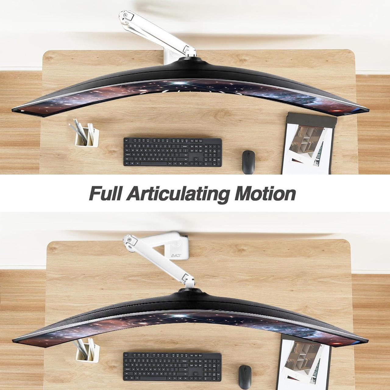 Alt view image 5 of 7 - AVLT Single 17"-49" Super Ultrawide Monitor Arm for Screens Up to 50 lbs, Premium Aluminum Desk Stand, Adjustable Pneumatic Height, Full Motion Swivel Tilt Rotation, USB 3.0 & AUX Ports, White