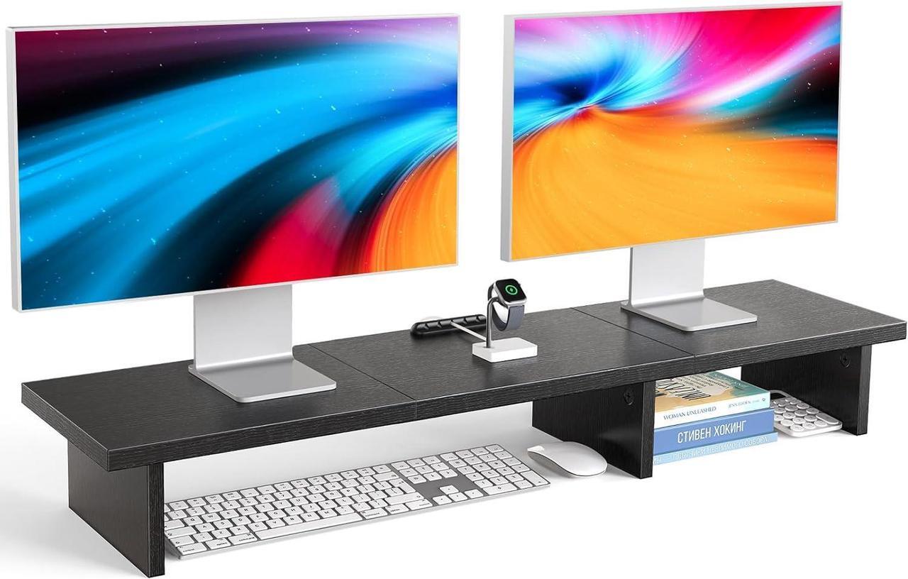 Main image of HUANUO Dual Monitor Stand Riser, Monitor Stand for Desk with Cable Clip, Computer Monitor Stand for 2 Monitors, Desktop Storage Shelf Organizer Stand for PC, Laptop, Printer, TV