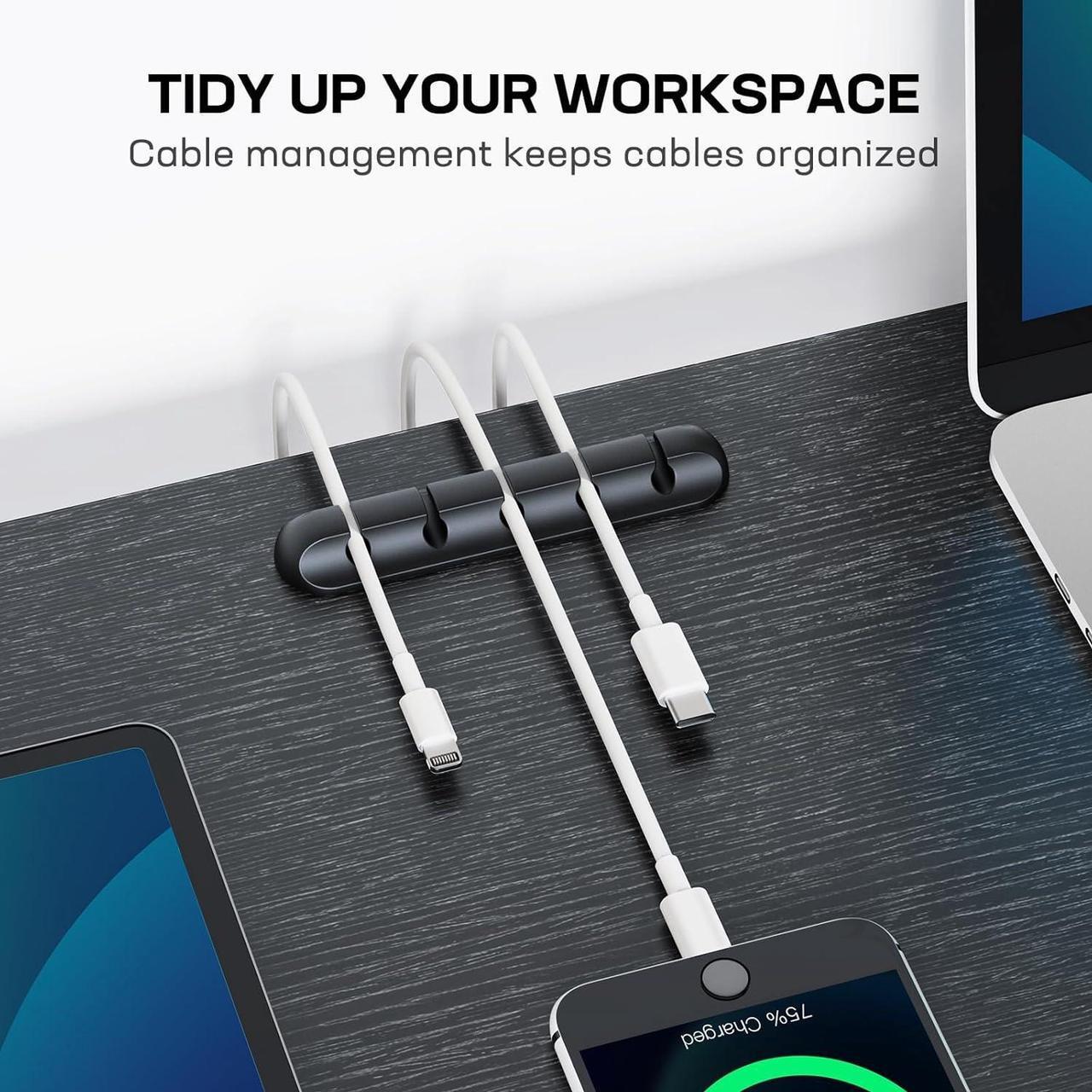 Alt view image 4 of 6 - HUANUO Dual Monitor Stand Riser, Monitor Stand for Desk with Cable Clip, Computer Monitor Stand for 2 Monitors, Desktop Storage Shelf Organizer Stand for PC, Laptop, Printer, TV
