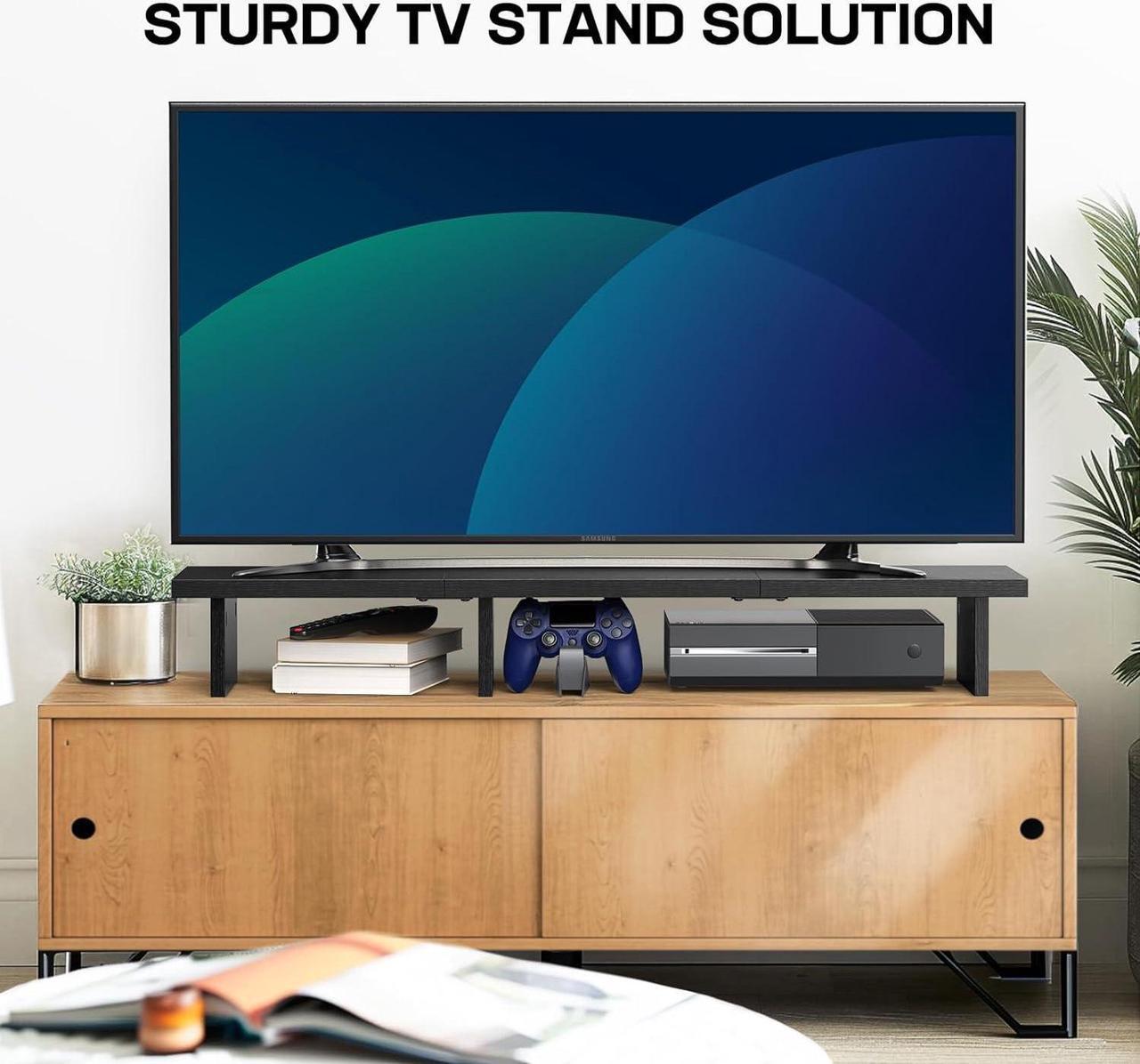 Alt view image 6 of 6 - HUANUO Dual Monitor Stand Riser, Monitor Stand for Desk with Cable Clip, Computer Monitor Stand for 2 Monitors, Desktop Storage Shelf Organizer Stand for PC, Laptop, Printer, TV