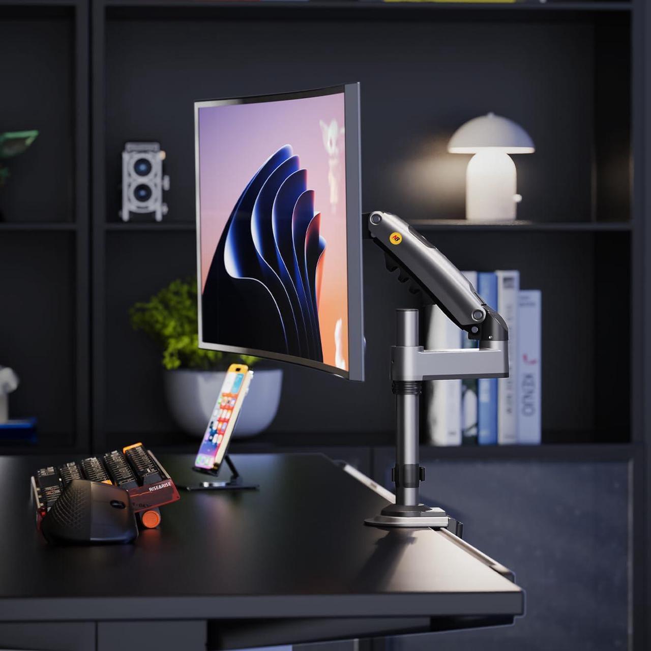 Alt view image 2 of 7 - NB North Bayou Monitor Desk Mount Long Arm for Monitors Within 4.4 to 19.8lbs Ultra Wide Full Motion Swivel Height Adjustable Monitor Stand H100