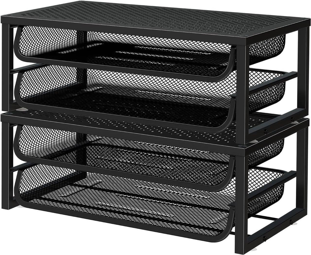 Alt view image 4 of 7 - 2 Pack 2-Tier Metal Monitor Stand Riser and Computer Desk Organizer with 2 Drawer for Laptop, Computer, iMac, Black