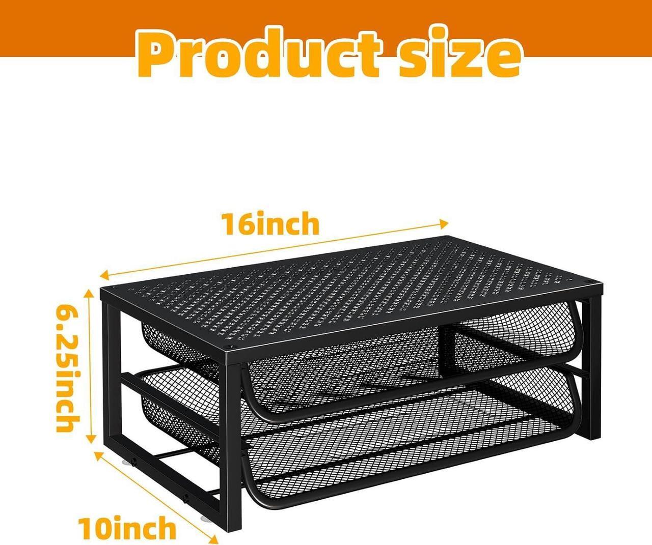 Alt view image 3 of 7 - 2 Pack 2-Tier Metal Monitor Stand Riser and Computer Desk Organizer with 2 Drawer for Laptop, Computer, iMac, Black