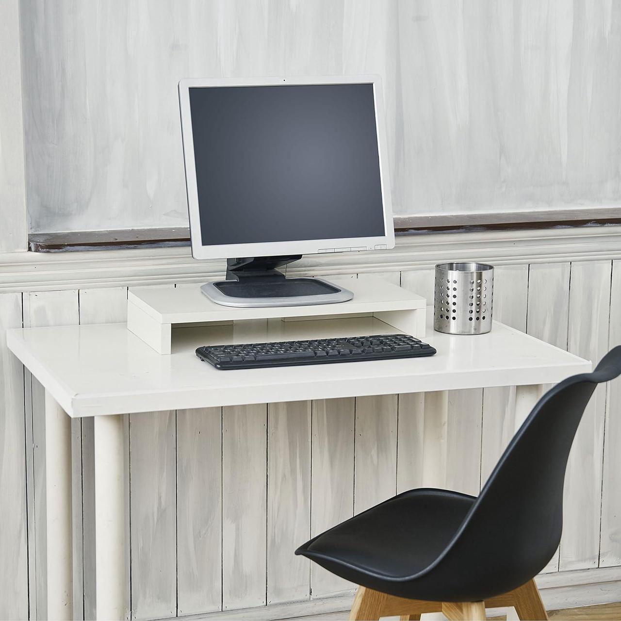 Alt view image 3 of 5 - Way Basics TV PC Desktop Modern Computer Monitor Stand Screen Riser (Tool-Free Assembly and Uniquely Crafted from Sustainable Non Toxic zBoard Paperboard), White