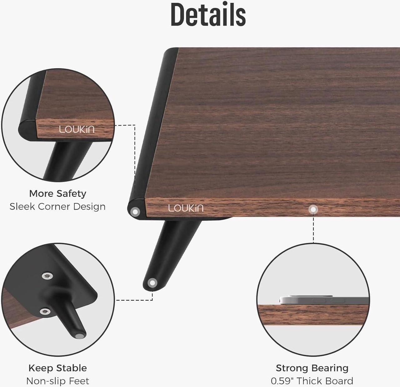 Alt view image 3 of 7 - loukin Monitor Stand Riser for Desk, 22.4" x 8.3" Larger Computer Stand for Laptop, PC, Printer, Sturdy Desktop Computer Shelf with Non-Skid Rubber, Home Office (Brown)