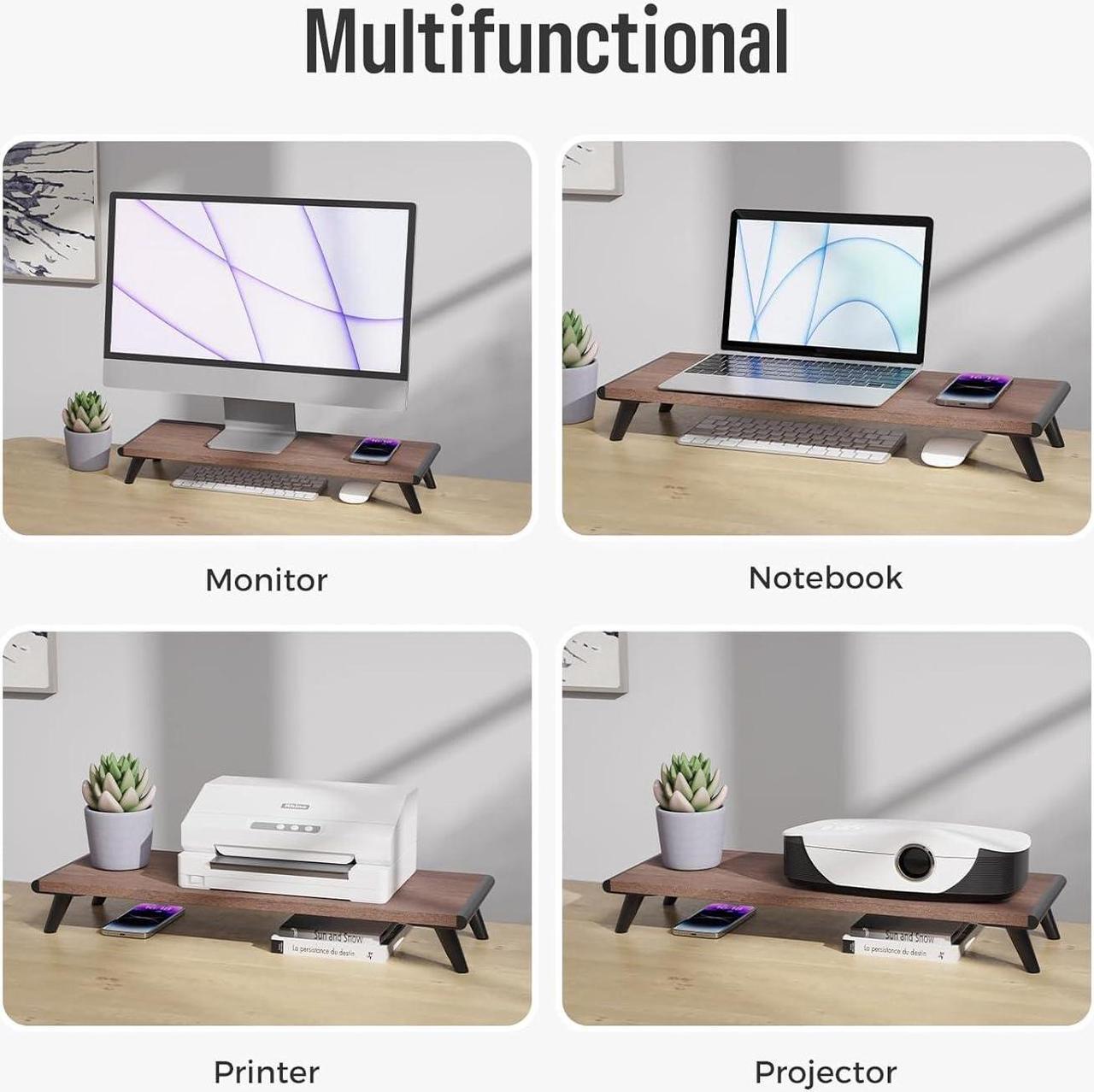 Alt view image 6 of 7 - loukin Monitor Stand Riser for Desk, 22.4" x 8.3" Larger Computer Stand for Laptop, PC, Printer, Sturdy Desktop Computer Shelf with Non-Skid Rubber, Home Office (Brown)