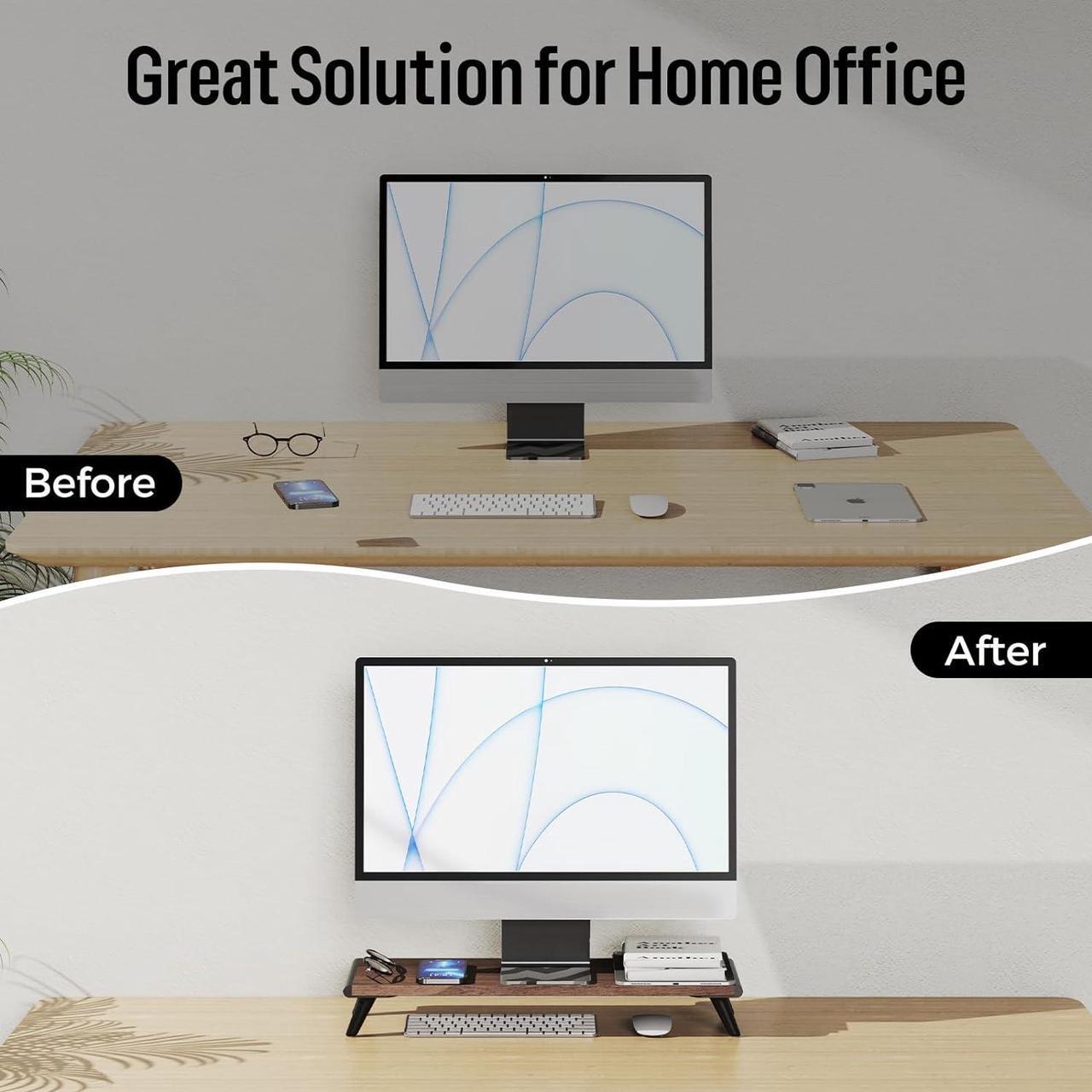 Alt view image 7 of 7 - loukin Monitor Stand Riser for Desk, 22.4" x 8.3" Larger Computer Stand for Laptop, PC, Printer, Sturdy Desktop Computer Shelf with Non-Skid Rubber, Home Office (Brown)