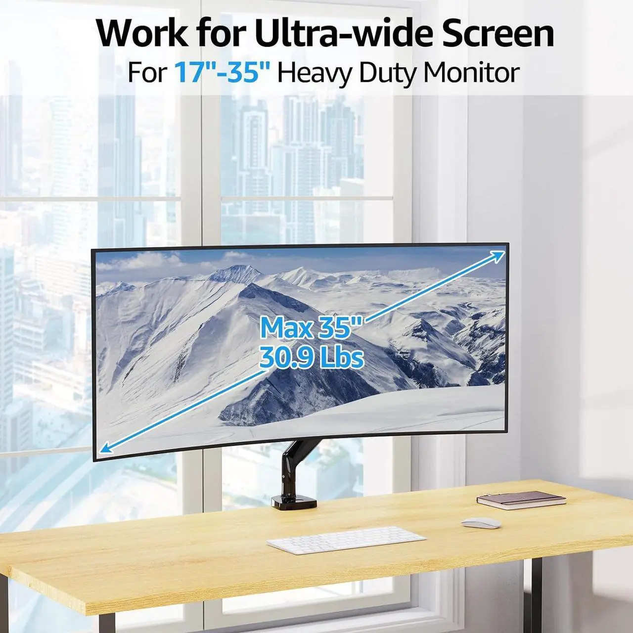 Alt view image 2 of 7 - MOUNTUP Ultrawide Single Monitor Arm for Max 35 Inch Screen, Heavy Duty Monitor Desk Mount Support 6.6-30.9lbs, Gas Spring Computer Monitor Stand for Desk, VESA Monitor Mount with Clamp & Grommet Base
