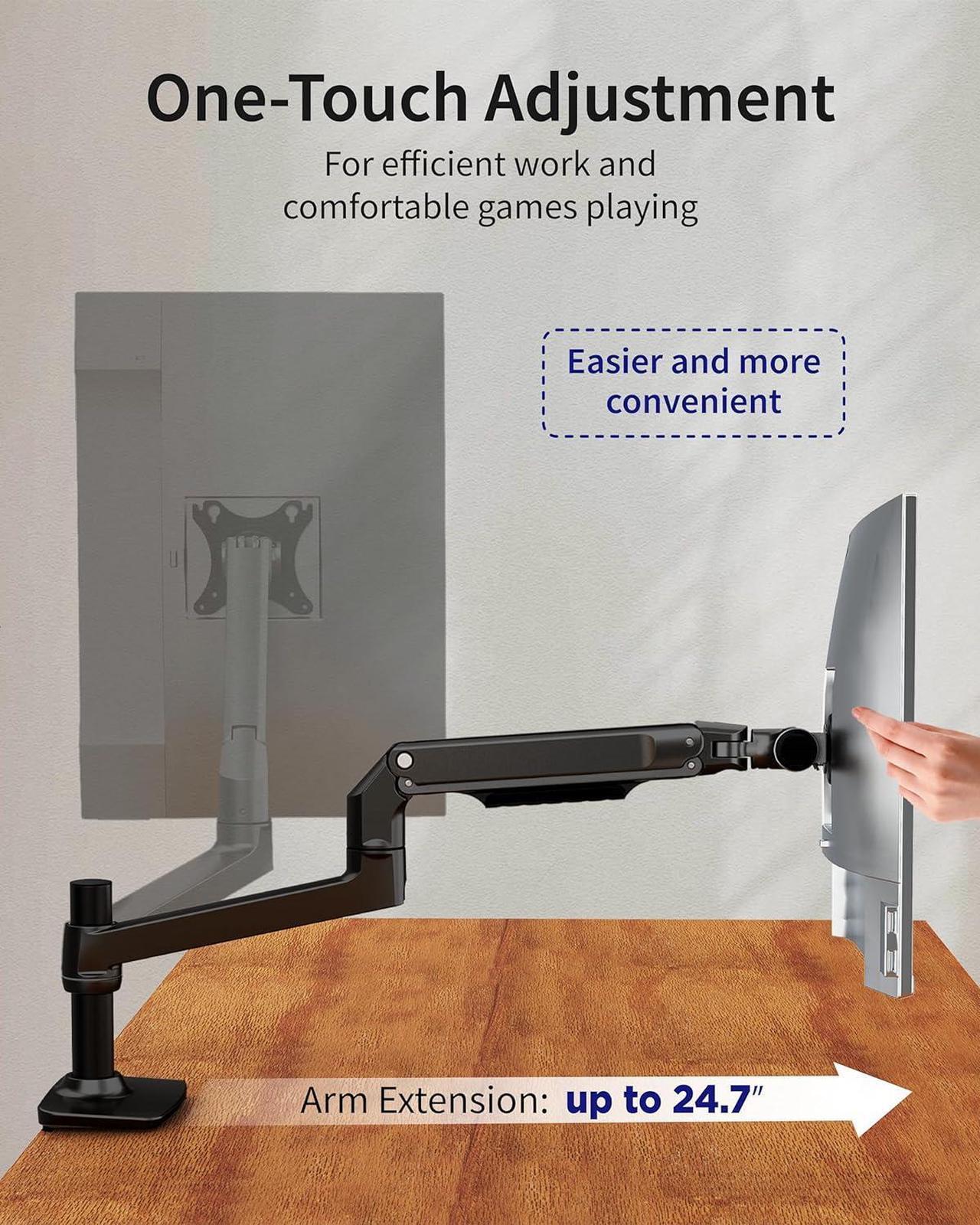 Alt view image 6 of 7 - Single Monitor Mount - Single Monitor Arm Desk Mount, Fully Adjustable Computer Monitor Arm with VESA Mount | Fits 13-40" Flat/Curved Monitors within 25 lbs | - Black
