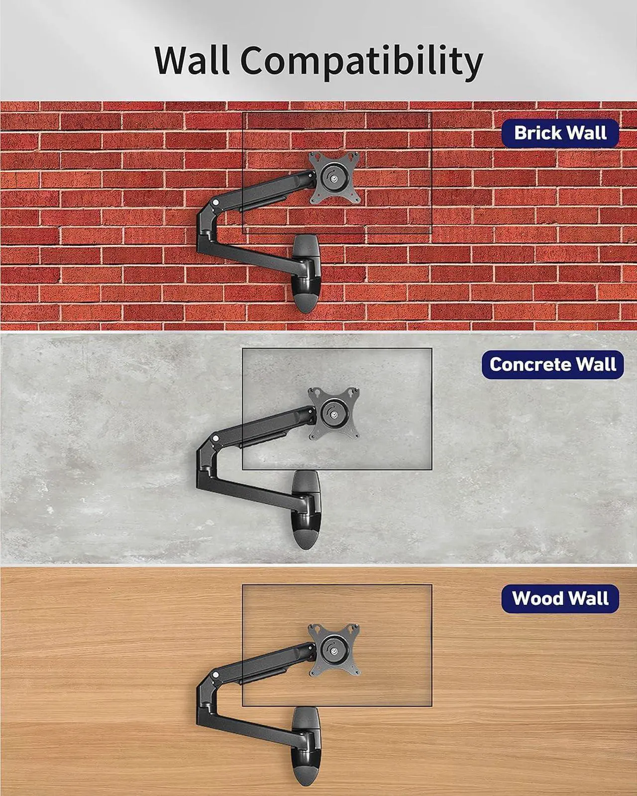 Alt view image 5 of 6 - Single Monitor Wall Mount for Flat/Curved Monitors up to 38" Within 25lbs, Full Motion Adjustable Wall Mount Monitor Arm, 75x75/100x100mm VESA Wall Mount Arm with Cable Management, Black