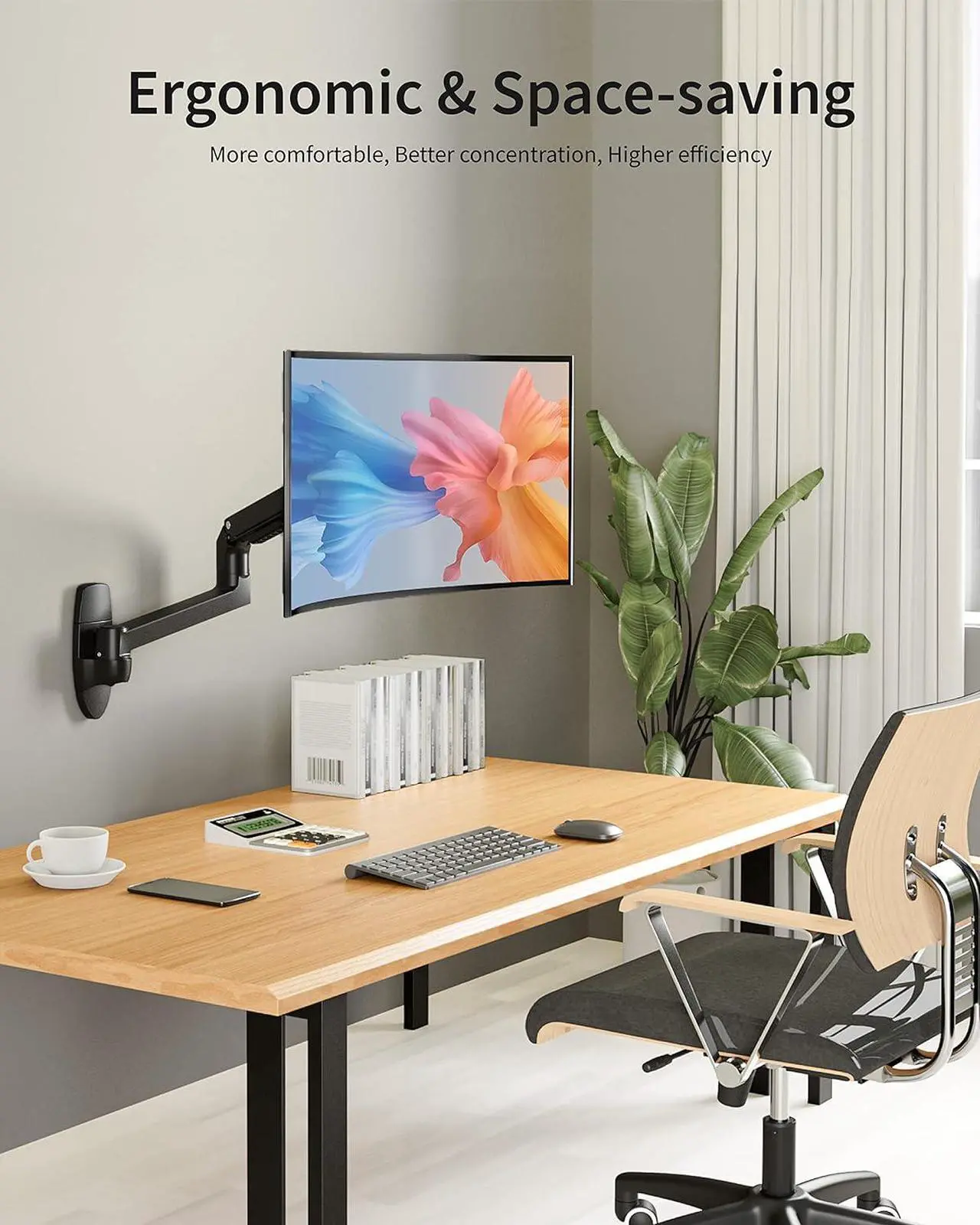 Alt view image 6 of 6 - Single Monitor Wall Mount for Flat/Curved Monitors up to 38" Within 25lbs, Full Motion Adjustable Wall Mount Monitor Arm, 75x75/100x100mm VESA Wall Mount Arm with Cable Management, Black