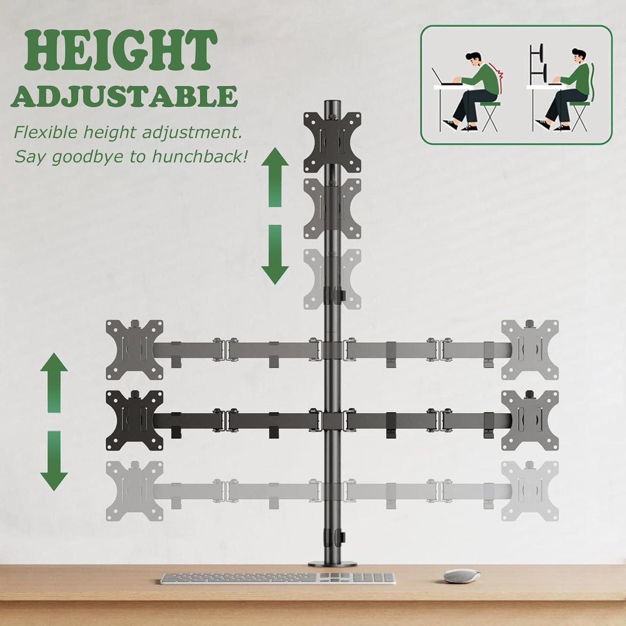 Alt view image 4 of 7 - Triple Monitor Desk Mount for 17 to 32 inch Screens,Each Arm Holds up 17.6 lbs,3 Monitor Stand with Tilt,Swivel,Rotate,VESA Mount 75/100x100mm
