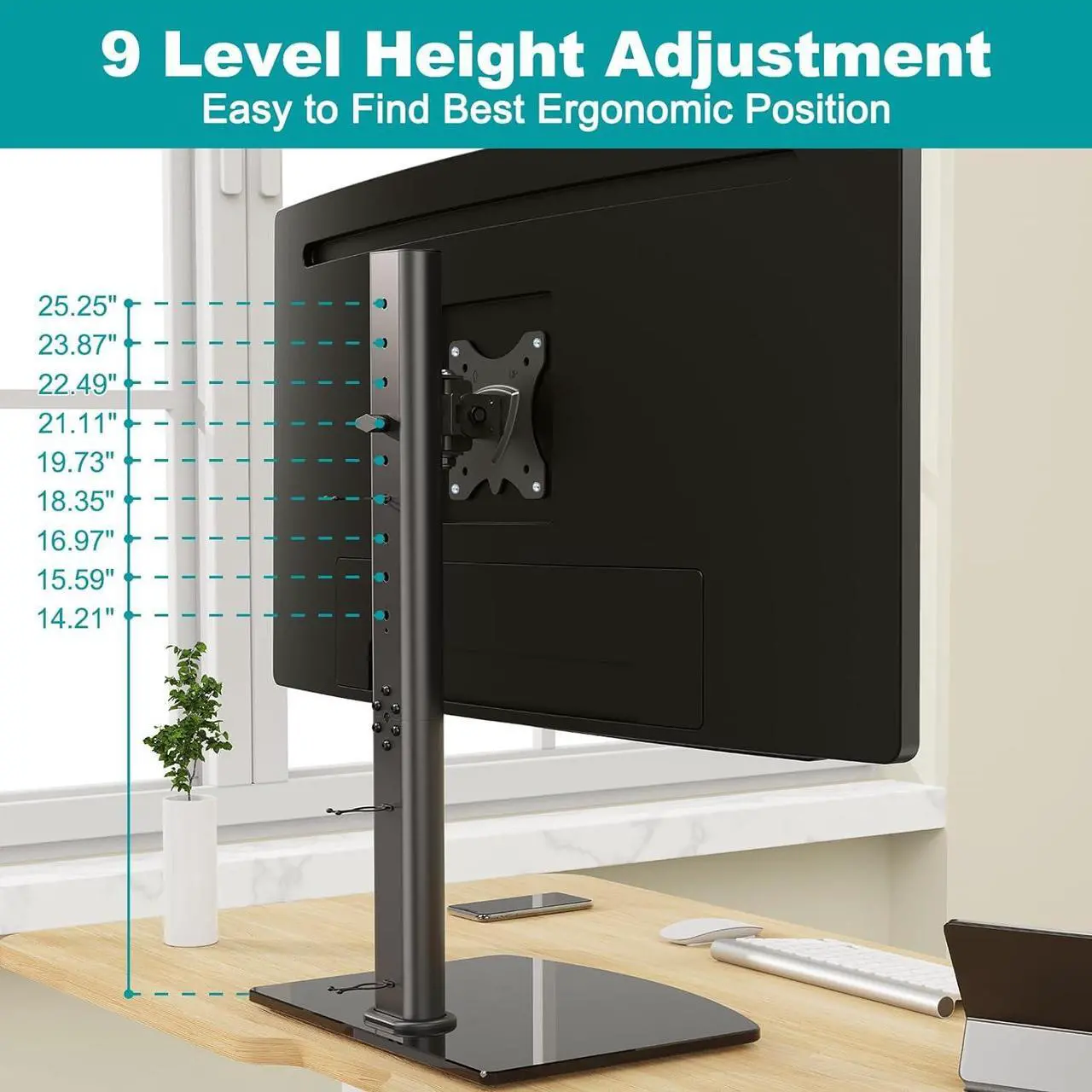 Alt view image 2 of 7 - MOUNT PRO Vertical Single Monitor Stand for Max 42 Inch/26.4lbs Ultrawide Screen, Freestanding Monitor Desk Stand, Monitor Mount with Swivel, Tilt, Rotation, 28.35 Inch Tall, VESA Stand 75x75/100x100