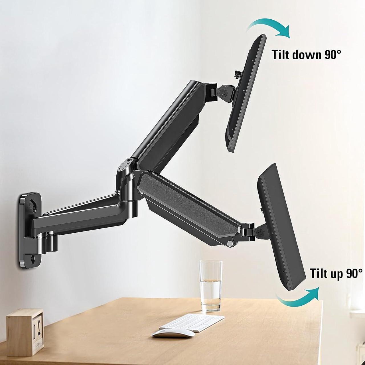 Alt view image 2 of 7 - Dual Monitor Wall Mount for 13 to 32 Inch Computer Screens, Monitor Mounts for 2 Monitors Holds Up to 19.8lbs Each,Full Motion Gas Spring Monitor Arm with VESA 75x75/100x100