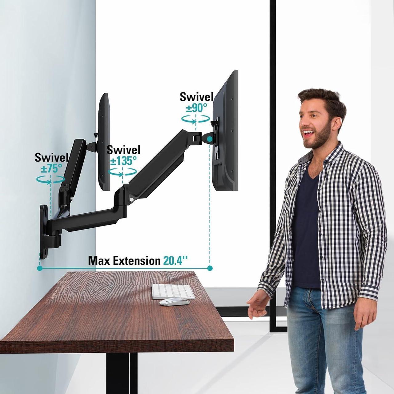 Alt view image 6 of 7 - Dual Monitor Wall Mount for 13 to 32 Inch Computer Screens, Monitor Mounts for 2 Monitors Holds Up to 19.8lbs Each,Full Motion Gas Spring Monitor Arm with VESA 75x75/100x100