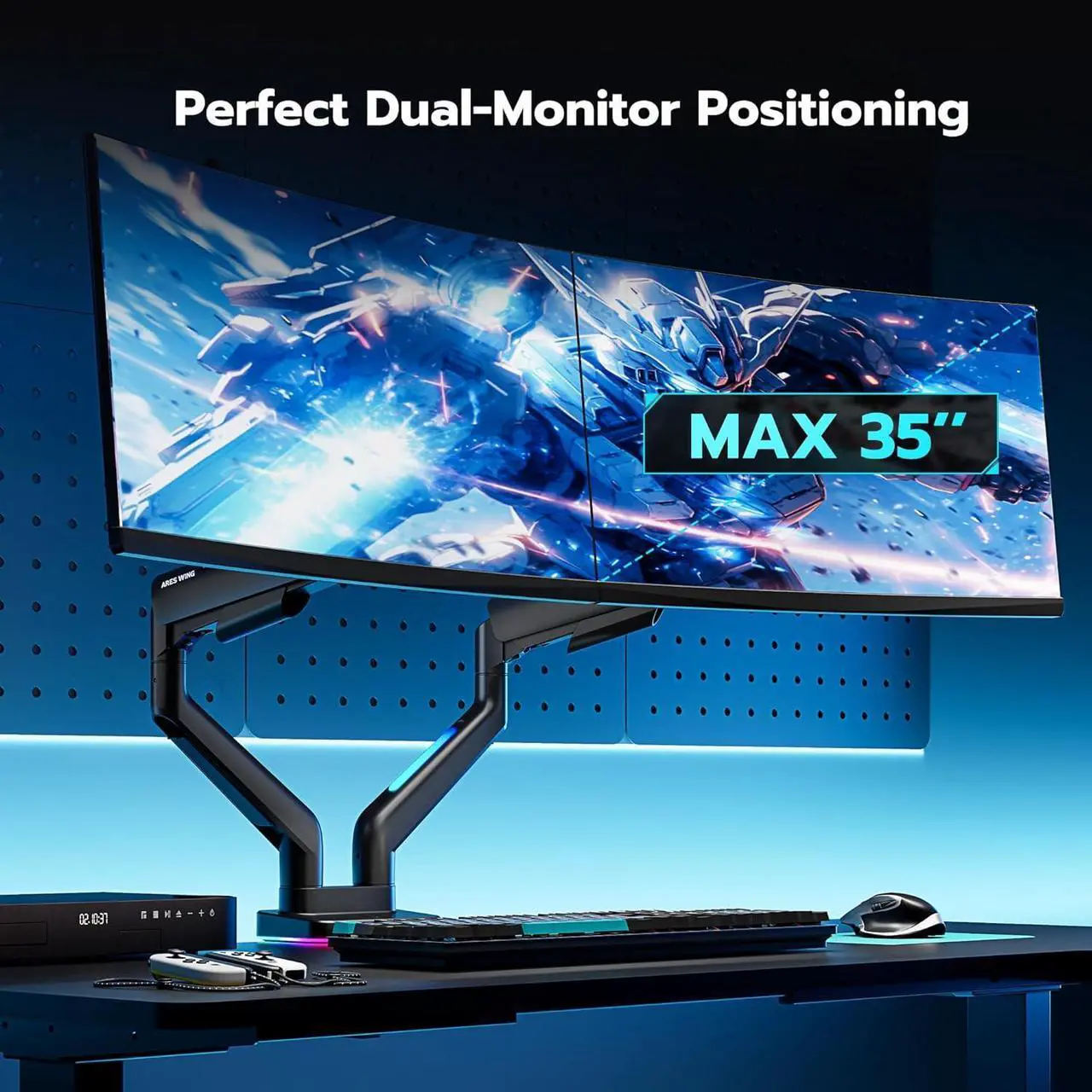Alt view image 5 of 7 - Dual Monitor Stand for 44 Lbs, Fits 17-35 Inch, RGB Gaming 2 Monitor Desk Mount, Adjustable Gas Spring Clamp and Grommet Heavy Duty Dual Monitor Arm Desk Mount with 75/100 Vesa Mount, Black