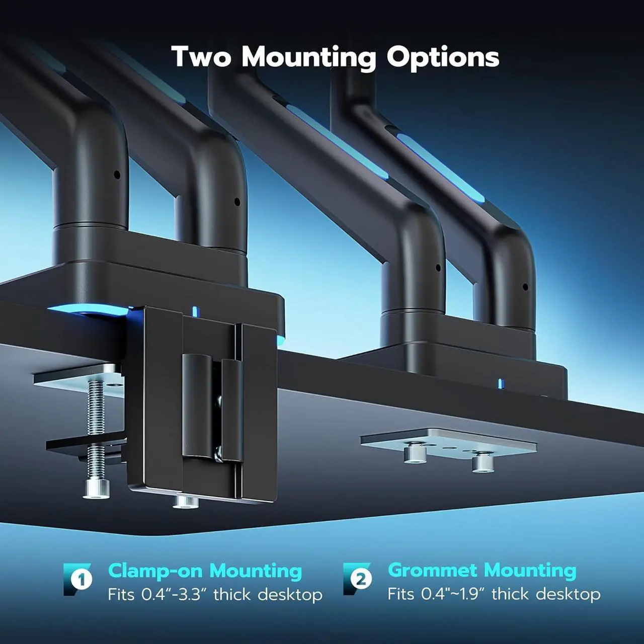 Alt view image 7 of 7 - Dual Monitor Stand for 44 Lbs, Fits 17-35 Inch, RGB Gaming 2 Monitor Desk Mount, Adjustable Gas Spring Clamp and Grommet Heavy Duty Dual Monitor Arm Desk Mount with 75/100 Vesa Mount, Black