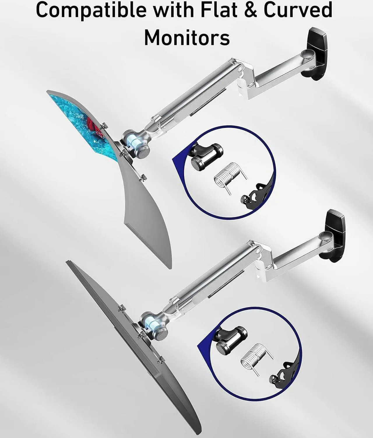 Alt view image 3 of 6 - Single Monitor Wall Mount for Flat/Curved Monitors up to 38" within 25lbs, Full Motion Adjustable Wall Mount Monitor Arm, 75x75/100x100mm VESA Wall Mount Arm with Cable Management, Silver