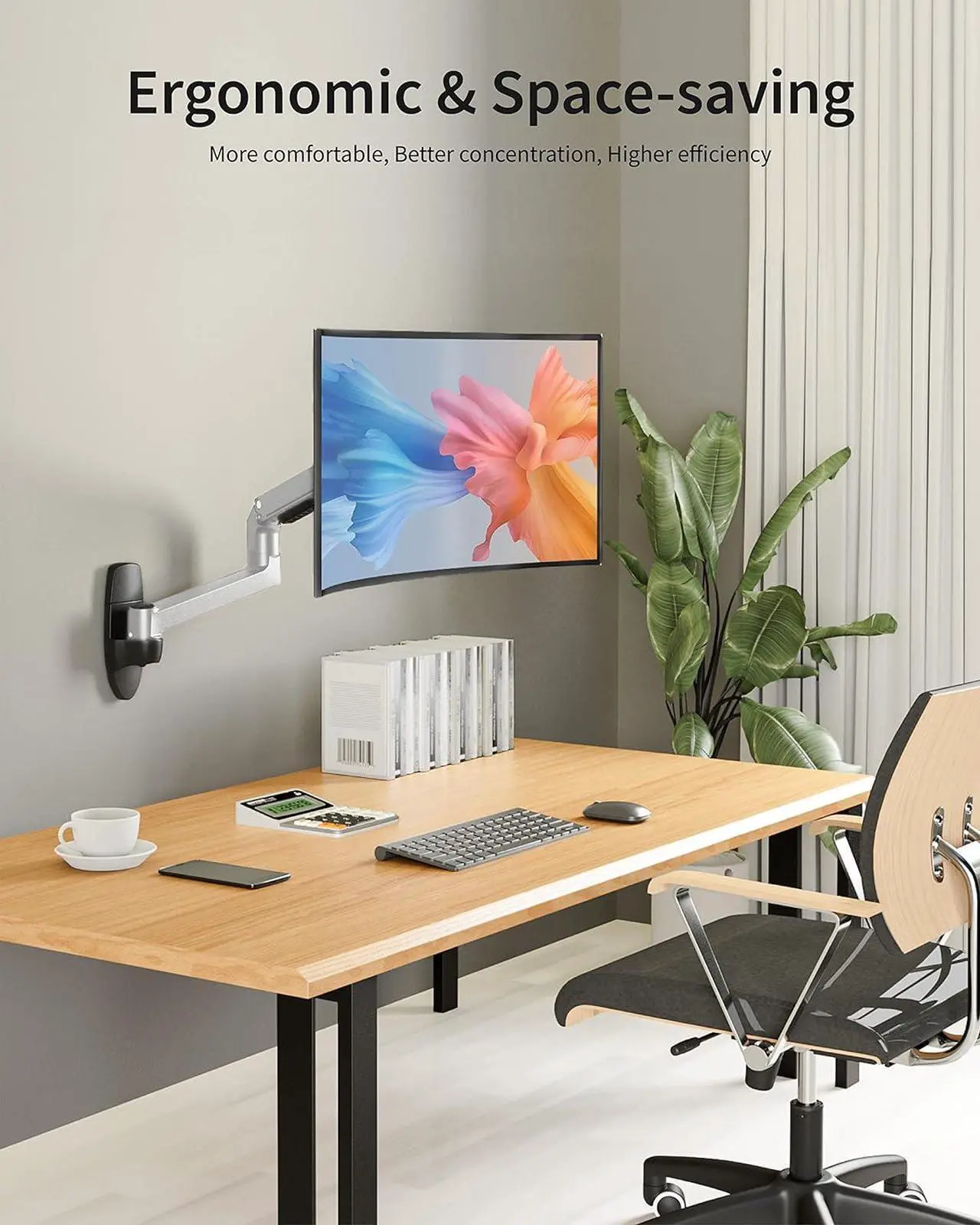 Alt view image 6 of 6 - Single Monitor Wall Mount for Flat/Curved Monitors up to 38" within 25lbs, Full Motion Adjustable Wall Mount Monitor Arm, 75x75/100x100mm VESA Wall Mount Arm with Cable Management, Silver