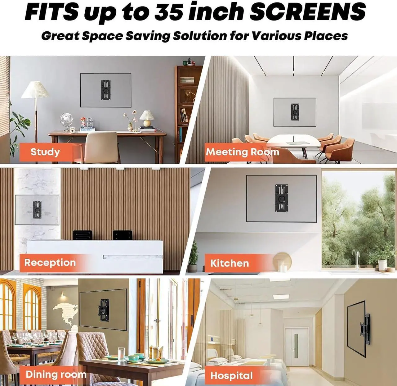 Alt view image 2 of 7 - PUTORSEN Premium Height Adjustable Monitor Wall Mount up to 35 inch Ultrawide Screens, Low Profile VESA Wall Mount Monitor Holds up to 22lbs, Full Motion Computer Monitor Mount Wall, VESA 75/100,Black