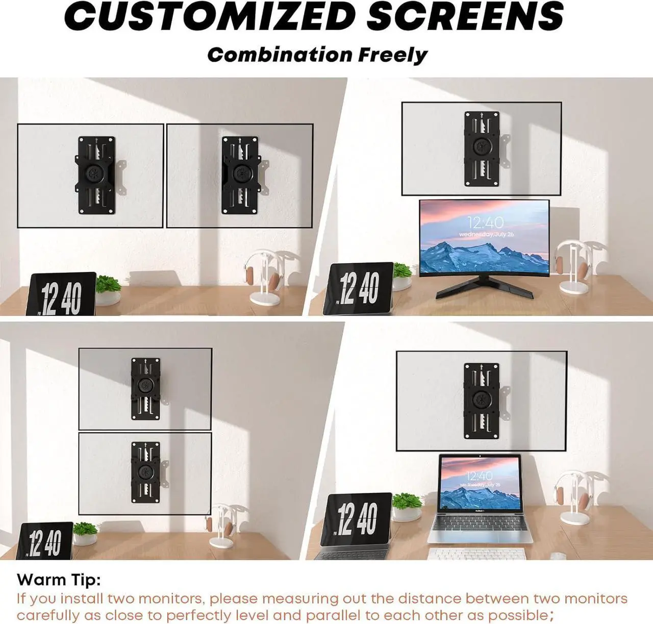 Alt view image 6 of 7 - PUTORSEN Premium Height Adjustable Monitor Wall Mount up to 35 inch Ultrawide Screens, Low Profile VESA Wall Mount Monitor Holds up to 22lbs, Full Motion Computer Monitor Mount Wall, VESA 75/100,Black