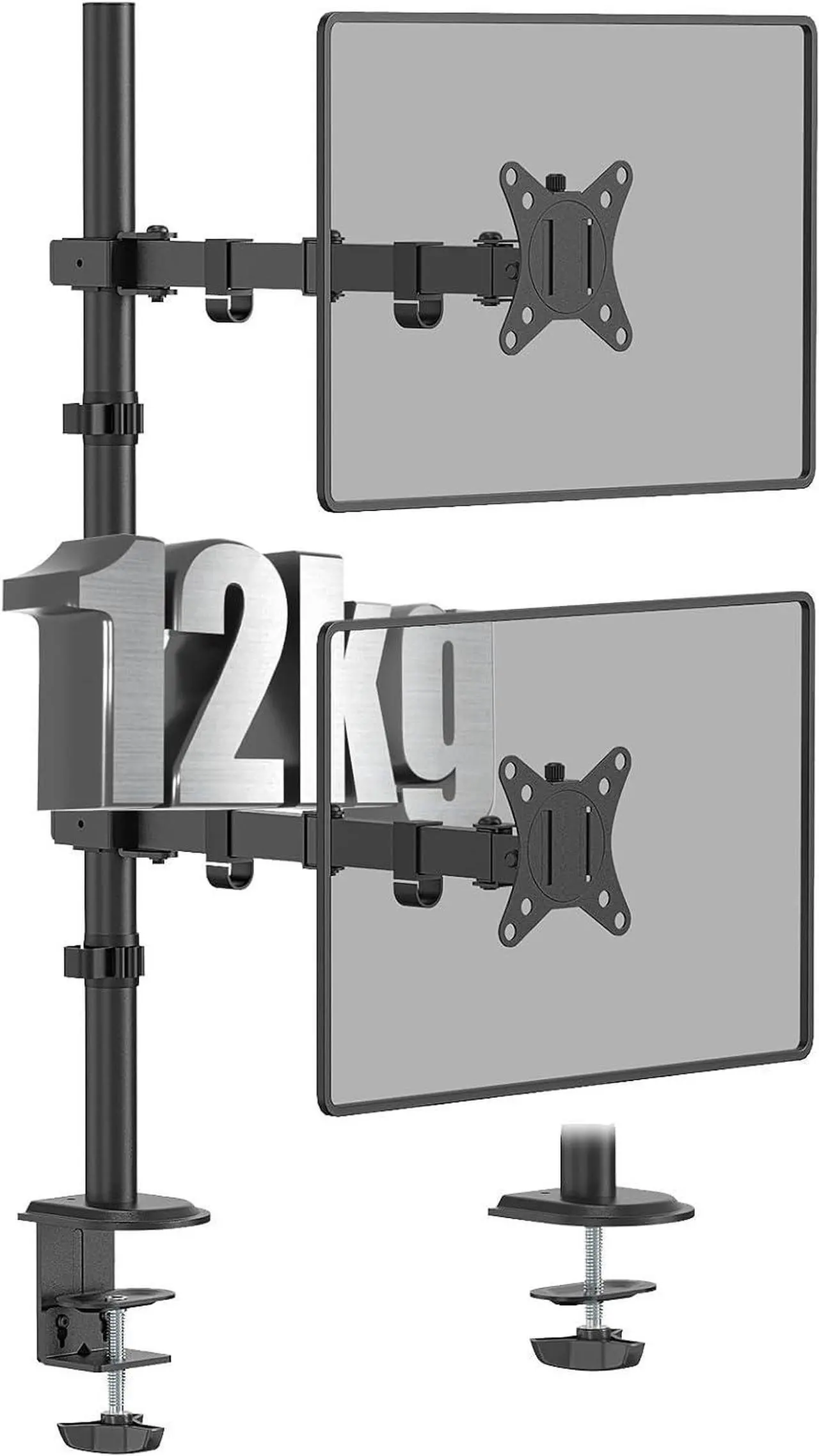Alt view image 2 of 7 - Dual Monitor Stand- Vertical Stack Monitor Desk Mount for Two Screens Up to 35 Inch Height Adjustable Screen Supports with Swivel, Tilt, Rotation, C-Clamp and Grommet Bases