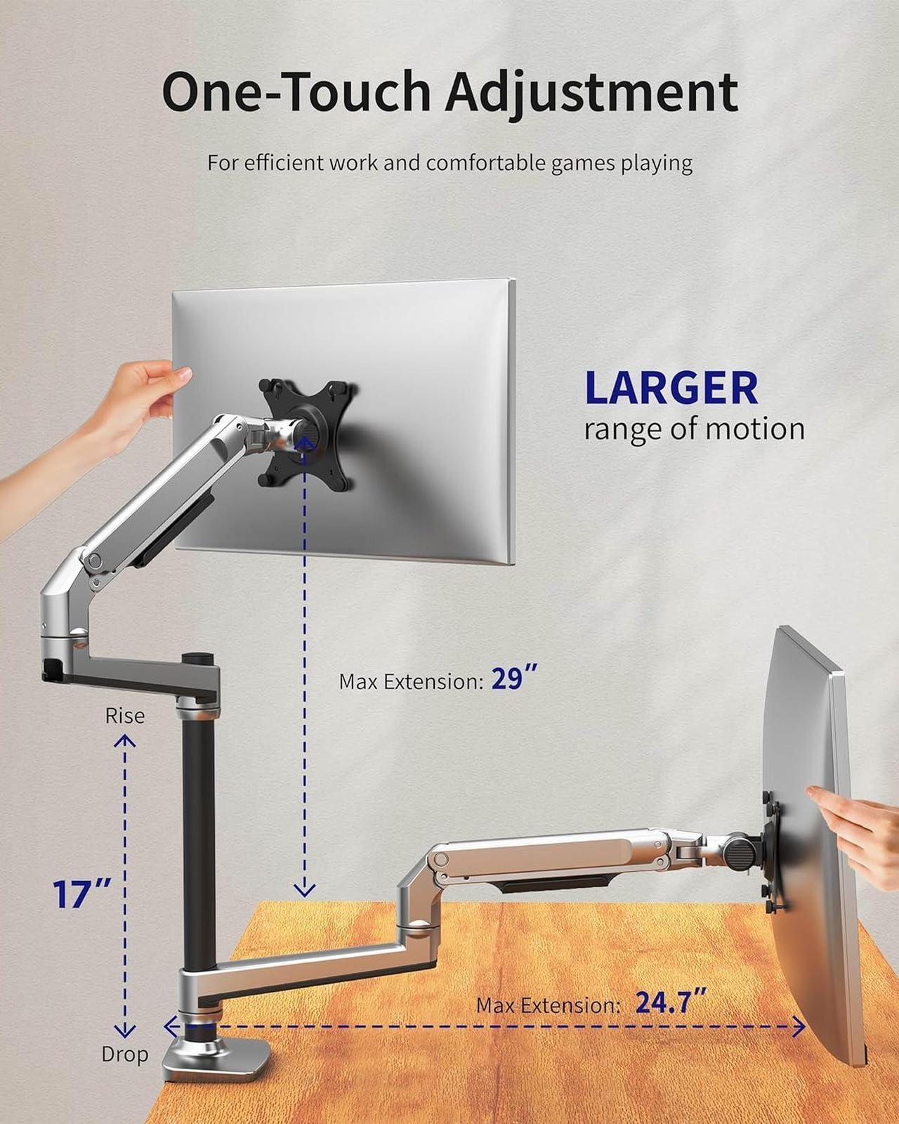 Alt view image 3 of 7 - Dual Monitor Stand for Desk, Vertical Dual Monitor Mount with Wide Range of Motion, Dual Monitor Arm for 17-40" Screen up to 25 lbs Each, Computer Monitor Stand for 2 monitors - Silver