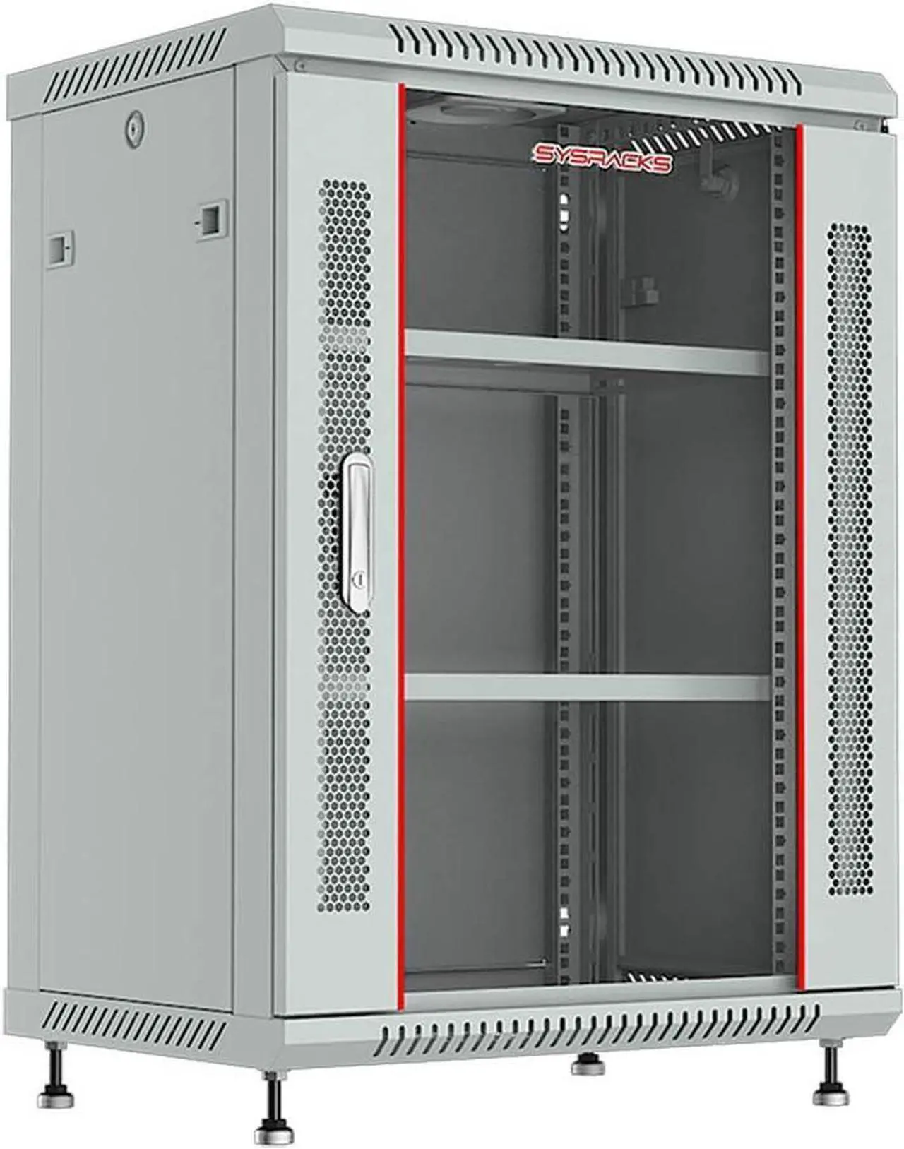 Main image of Sysracks 15U Wall Mount GRAY IT Network Av Data Server Rack Cabinet Enclosure 24 Inch Depth - 2 Shelves - 8-Way PDU - Fan - Adjustable Feet - Hardware