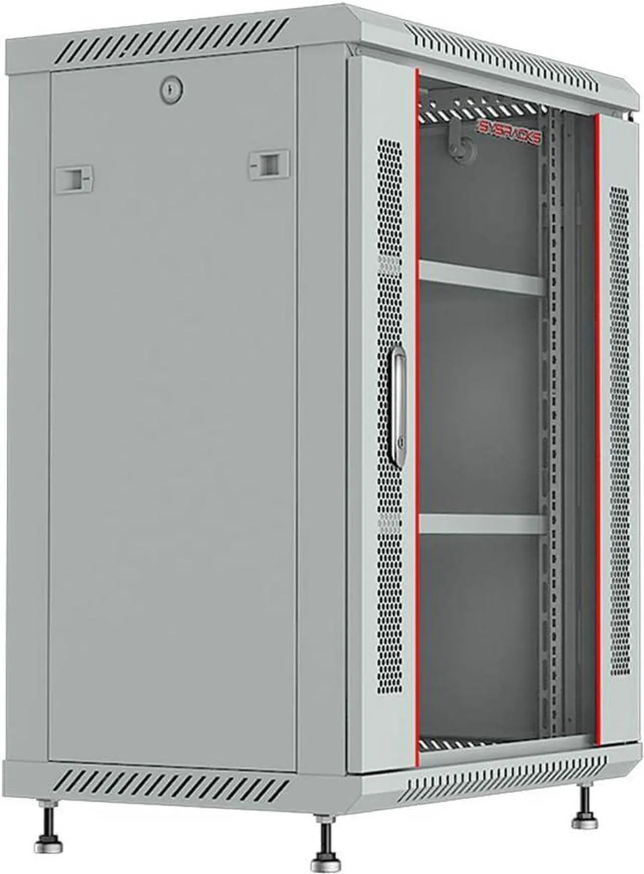 Alt view image 3 of 7 - Sysracks 15U Wall Mount GRAY IT Network Av Data Server Rack Cabinet Enclosure 24 Inch Depth - 2 Shelves - 8-Way PDU - Fan - Adjustable Feet - Hardware