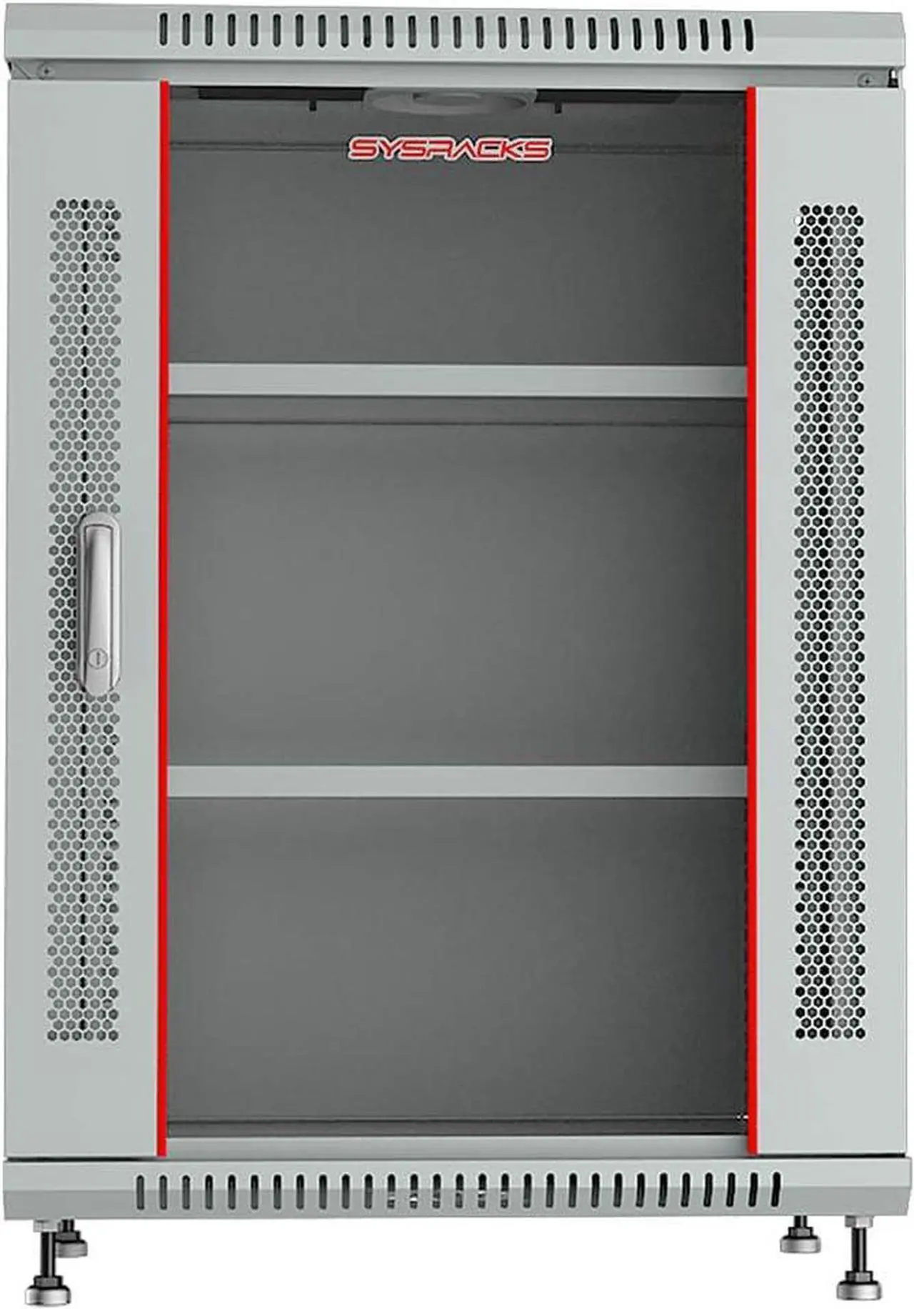 Alt view image 5 of 7 - Sysracks 15U Wall Mount GRAY IT Network Av Data Server Rack Cabinet Enclosure 24 Inch Depth - 2 Shelves - 8-Way PDU - Fan - Adjustable Feet - Hardware