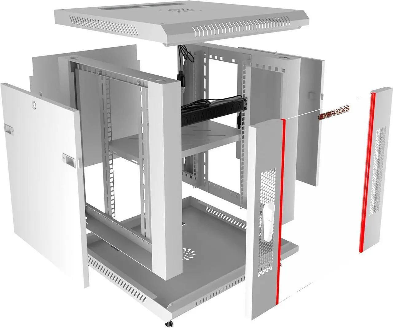Alt view image 6 of 7 - Sysracks 15U Wall Mount GRAY IT Network Av Data Server Rack Cabinet Enclosure 24 Inch Depth - 2 Shelves - 8-Way PDU - Fan - Adjustable Feet - Hardware