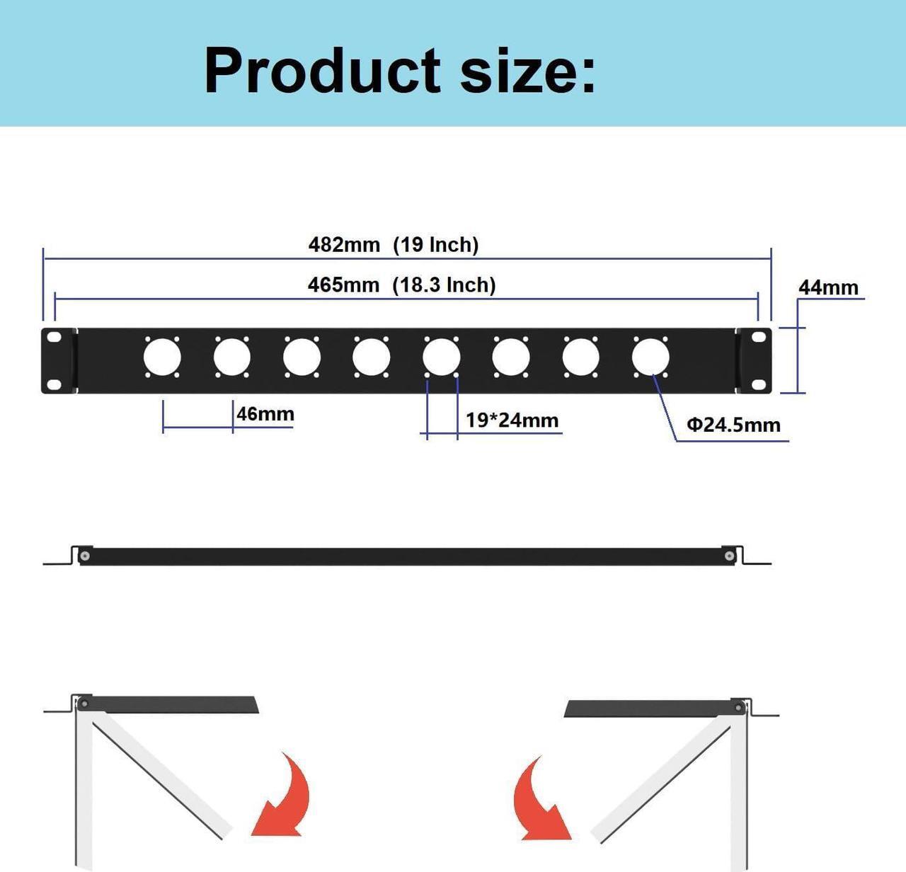 Alt view image 2 of 5 - 1U Hinged Rack Panel 8D XLR HDMI Audio Rack Mount Panel for 19 inches Rack Mount (1U8D)