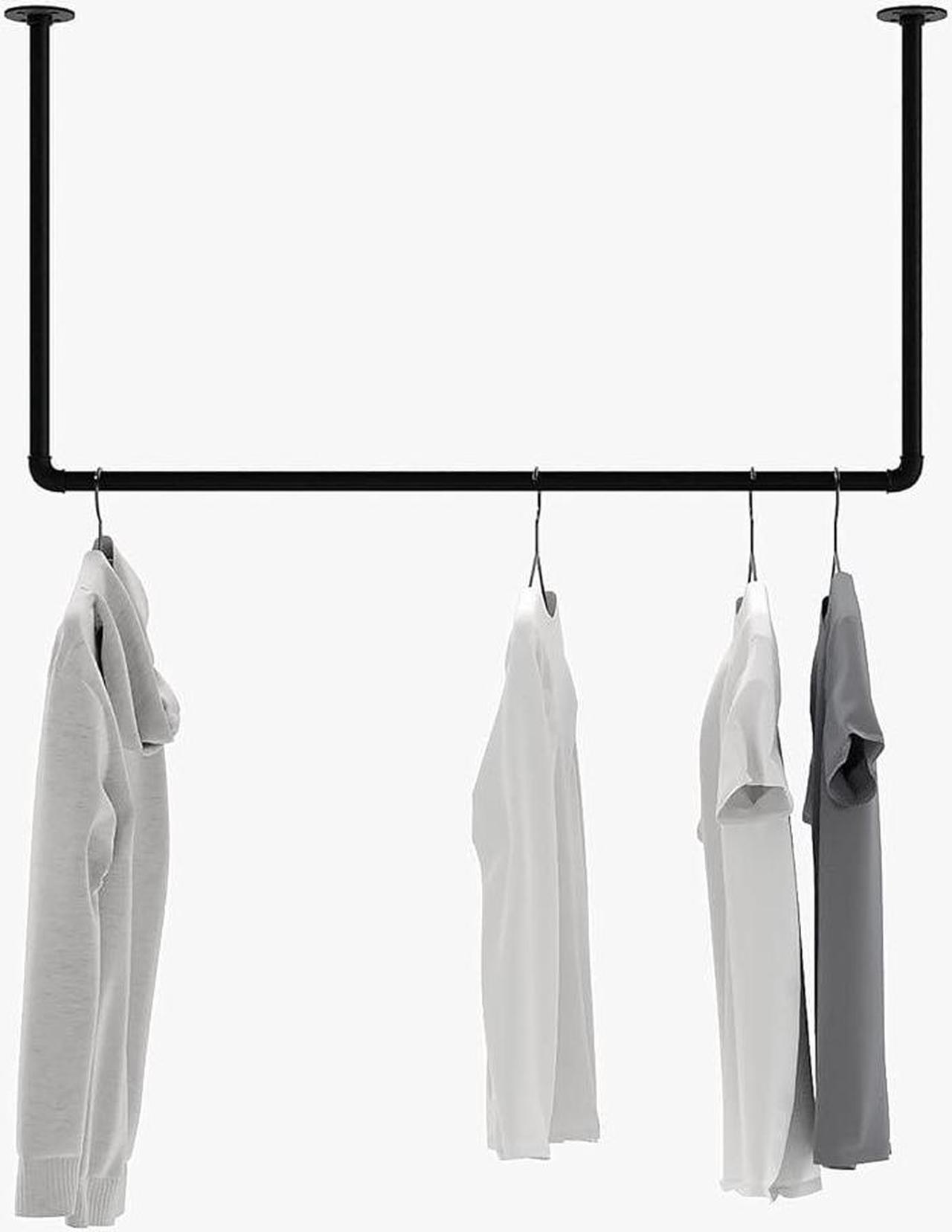Alt view image 2 of 7 - pamo clothes rail industrial loft design - HANG LOW - clothing rack for walk-in wardrobe I bedroom or bath - clothes rack made of black sturdy water pipes/ tubes with wall mounting