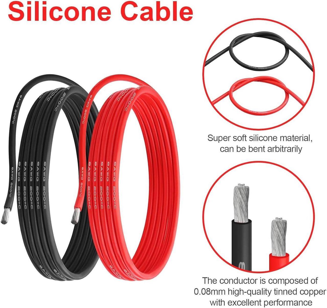 Alt view image 2 of 7 - 8 AWG Gauge Silicone Wire Electrical Cable10ft red &10ft Black Soft & Flexible 0.08 mm Tinned Copper core High Temperature Resistant Silicone Wire for Arduino Projects, RC Cars, Boat, Drones etc.