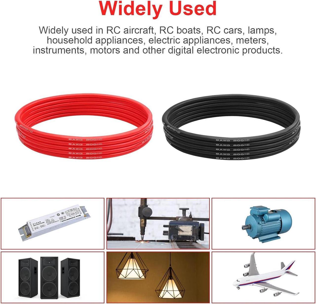 Alt view image 4 of 7 - 8 AWG Gauge Silicone Wire Electrical Cable10ft red &10ft Black Soft & Flexible 0.08 mm Tinned Copper core High Temperature Resistant Silicone Wire for Arduino Projects, RC Cars, Boat, Drones etc.
