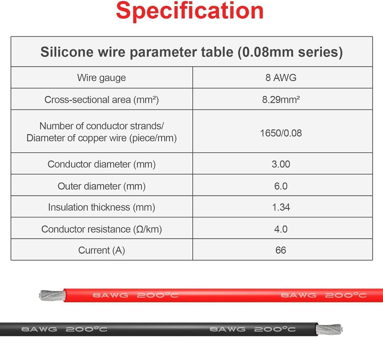 Alt view image 7 of 7 - 8 AWG Gauge Silicone Wire Electrical Cable10ft red &10ft Black Soft & Flexible 0.08 mm Tinned Copper core High Temperature Resistant Silicone Wire for Arduino Projects, RC Cars, Boat, Drones etc.