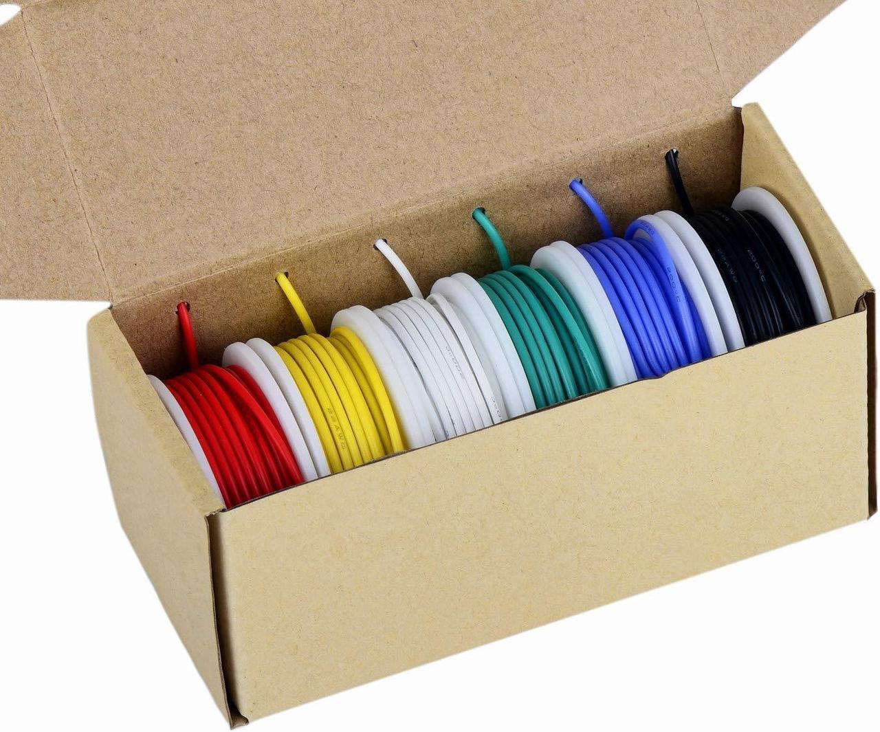 Main image of 20awg Wire Flexible Silicone Wire,20 Gauge Tinned Copper Wires Silicone Rubber Insulated (6 Different Colored 23ft / 7m Each)(OD: 1.75 mm) 600V Stranded Wire Hook up Wire Kit
