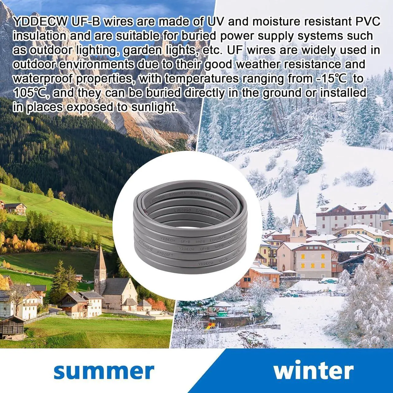 Alt view image 7 of 7 - 12/2 UF-B Wire - 75FT 100% Pure Copper 12AWG 2 Direct Burial Electrical Cable for Underground Feeder Wet or Corrosive Locations Indoor & Outdoor etc