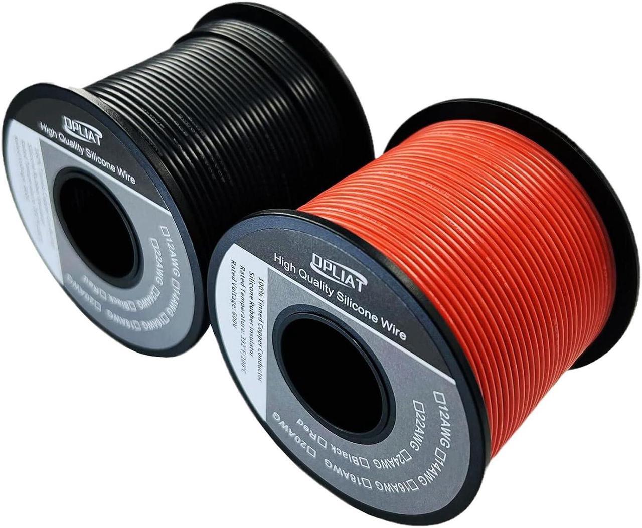 Main image of 20 Gauge 20AWG Silicone Electrical Wire 300FT, Flexible 20 AWG Stranded Hook Up Wire 100 Strands Tinned Copper ConductorRed 150ft + Black 150ft Spools Rating 200 600V