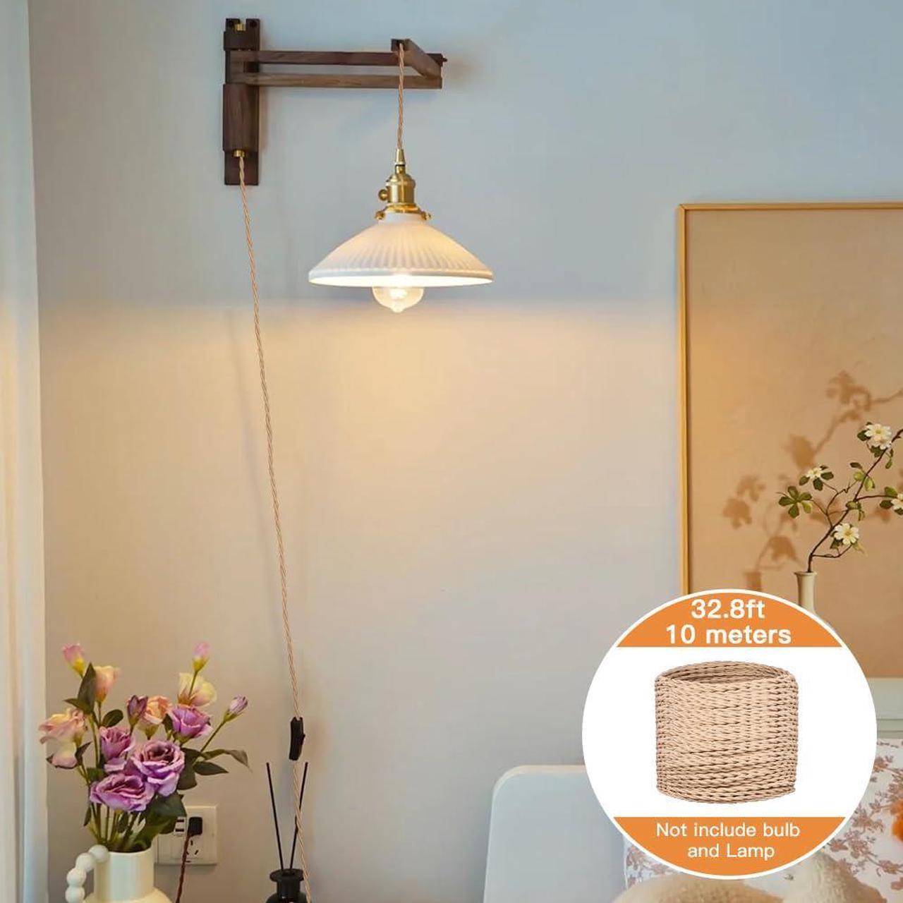 Alt view image 4 of 7 - Helunsi 32.8ft Twisted Cloth Covered Wire, Beige 18/2 Cloth Covered Electrical Wire, 18 Wire Gauge 2-Conductor Fabric Covered Lamp Cord, Vintage Twisted Cloth Covered Wire, for DIY Projects (Beige)