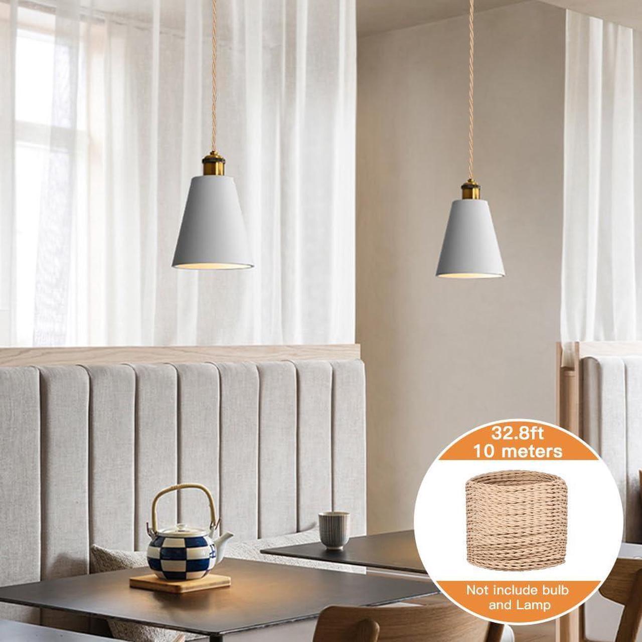 Alt view image 3 of 7 - Helunsi 32.8ft Twisted Cloth Covered Wire, Beige 18/2 Cloth Covered Electrical Wire, 18 Wire Gauge 2-Conductor Fabric Covered Lamp Cord, Vintage Twisted Cloth Covered Wire, for DIY Projects (Beige)