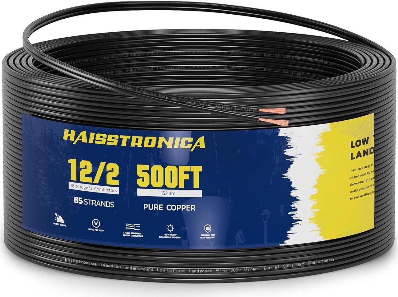 Main image of Low Voltage Landscape Wire,12/2 500FT haisstronica Landscape Lighting Copper Wire 12 Gauge 2 Conductor Landscaping Lights Wired Outdoor Direct Burial Electrical Wire
