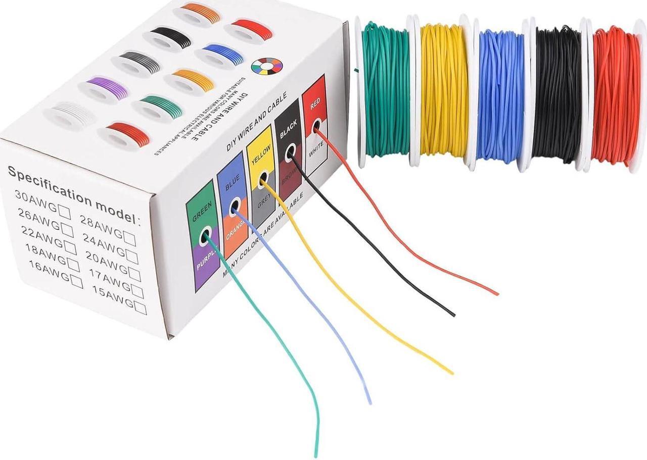 Main image of 28 AWG Stranded Electrical Wire 28 Gauge Tinned Copper Wires Flexible Silicone Electric Hookup Wire Kit OD:1.2mm, 5 Colors 32.8ft/10m Each, DIY/Automotive/Home/Power Wiring Kit by Sznnzd
