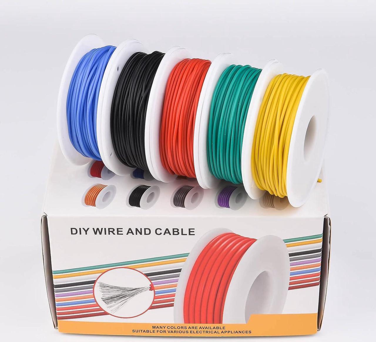 Alt view image 2 of 6 - 28 AWG Stranded Electrical Wire 28 Gauge Tinned Copper Wires Flexible Silicone Electric Hookup Wire Kit OD:1.2mm, 5 Colors 32.8ft/10m Each, DIY/Automotive/Home/Power Wiring Kit by Sznnzd