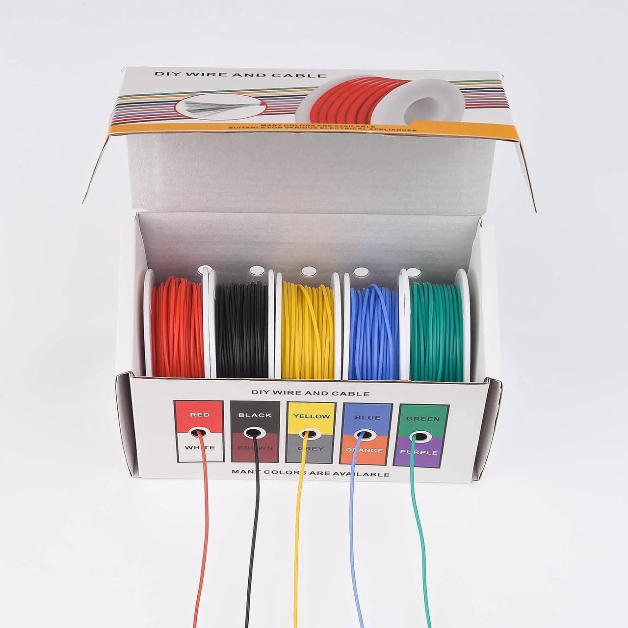 Alt view image 6 of 6 - 28 AWG Stranded Electrical Wire 28 Gauge Tinned Copper Wires Flexible Silicone Electric Hookup Wire Kit OD:1.2mm, 5 Colors 32.8ft/10m Each, DIY/Automotive/Home/Power Wiring Kit by Sznnzd