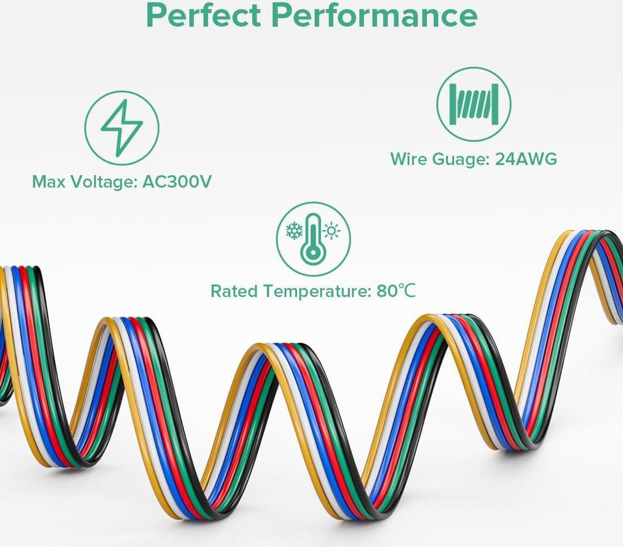 Alt view image 2 of 6 - BTF-LIGHTING 6 Conductor 24 Gauge Wire Cord 6Pin 24AWG 32.8ft/10m 6 color Electrical Extension Flexible Cable LED Strip Light Wire Connection for FCOB COB 5050 SMD RGBCCT RGBWW Color Changing LED Tape