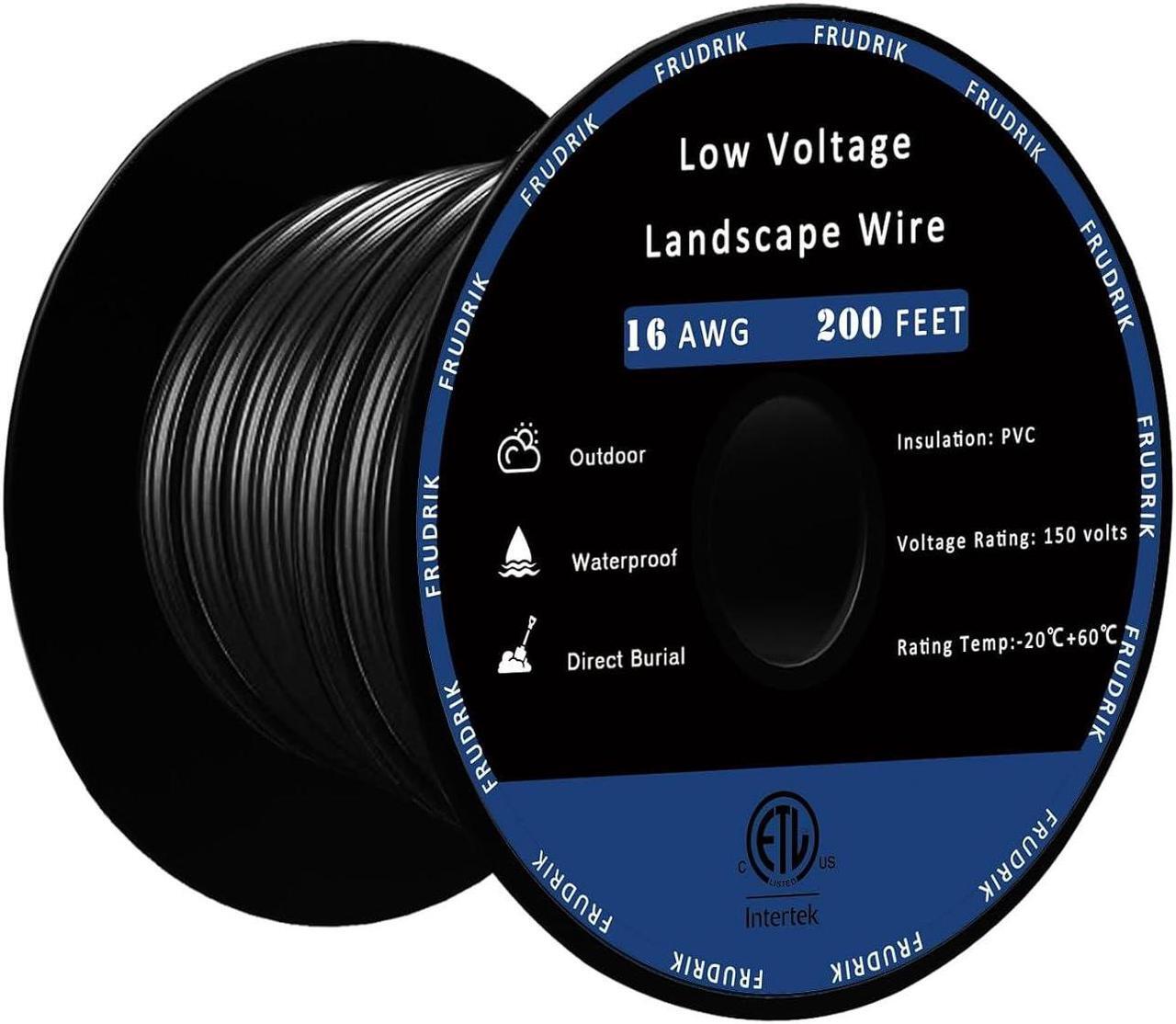 Main image of Low Voltage Landscape Lighting Wire - Outdoor Direct Burial Underground Low-Energy Circuit Cable (16/2 Black, 200ft)