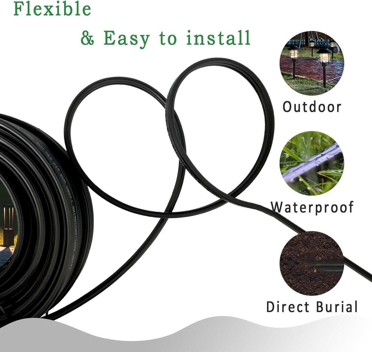 Alt view image 4 of 6 - Low Voltage Landscape Lighting Wire - Outdoor Direct Burial Underground Low-Energy Circuit Cable (16/2 Black, 200ft)